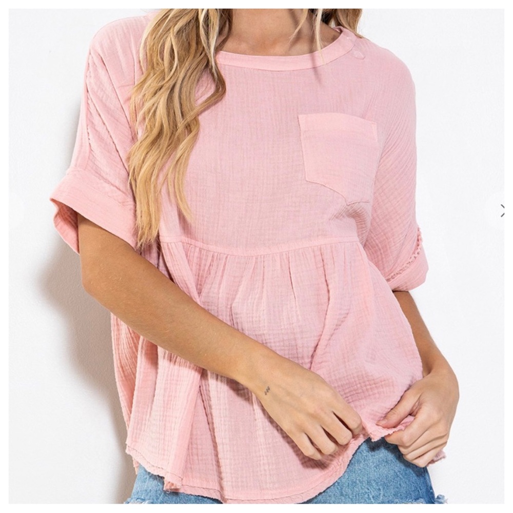 36 Boho Oversized Gauze Short Sleeve Top